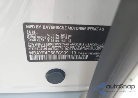 2015 BMW 740Li xDrive from USA, damaged, VIN WBAYF4C58FGS99119